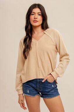V Neck Asymmetrical Hem Loose Fit Sweatshirt